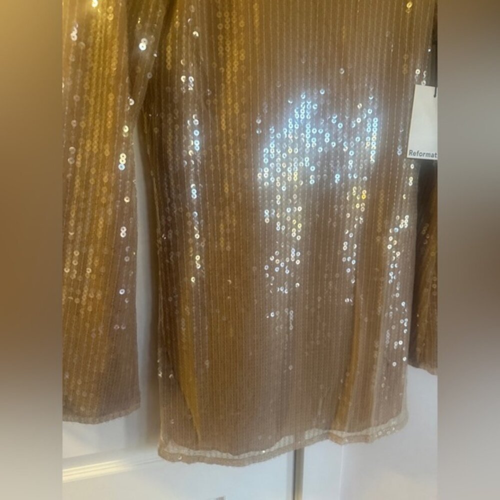 NWT Reformation Sereia Mini Dress in Champagne Sequin Long Sleeve | size S - Picture 9 of 13